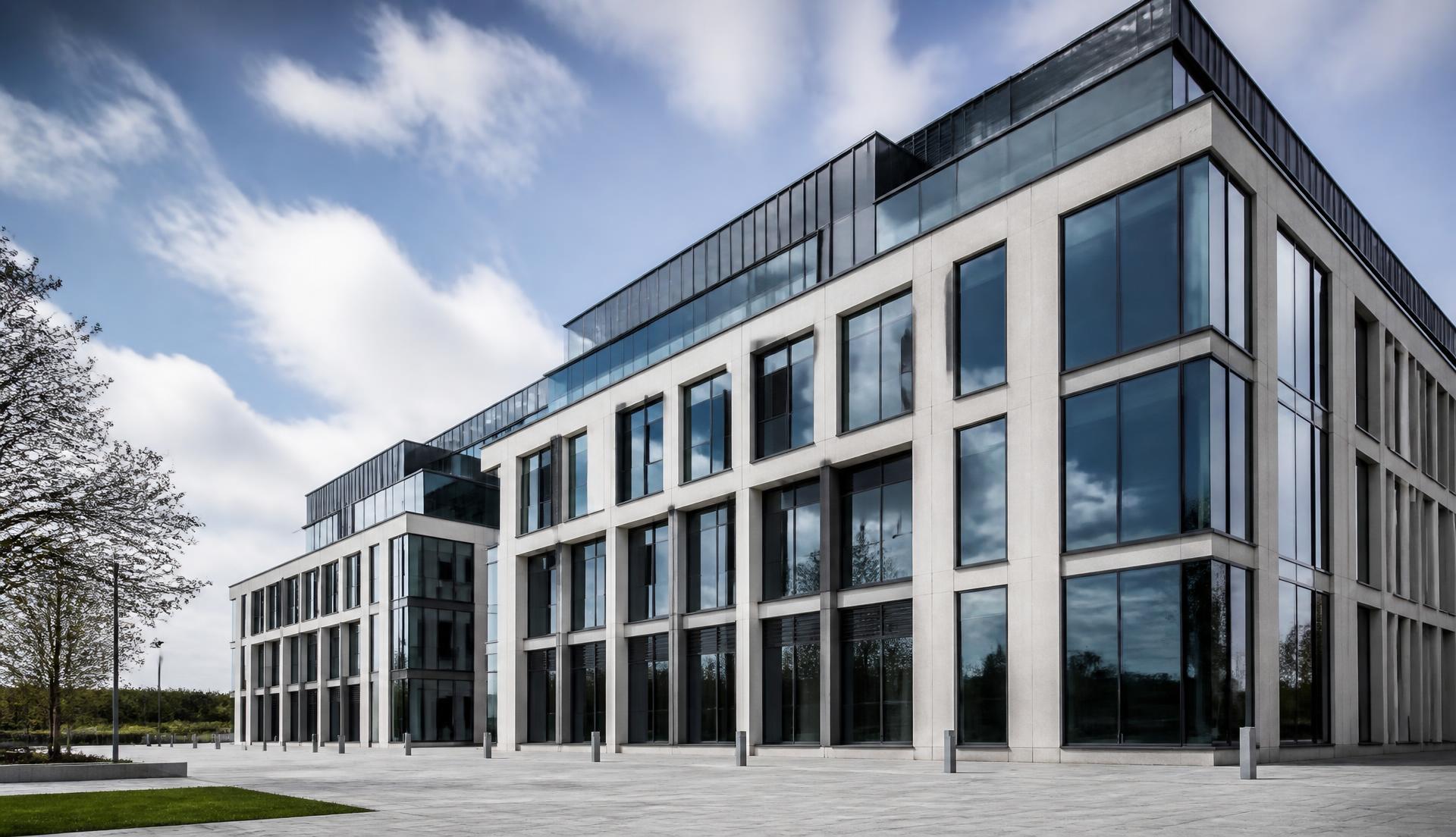 Modern UK commercial office development in daylight